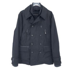 Zara Man Classic Sport Black Double Breasted Peacoat Zip Out Liner Coat Jacket L